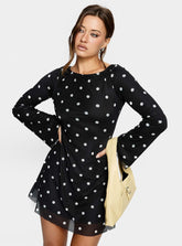 Lukea Long Sleeve Mini Dress Black Polka Dot