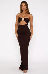 Pray For Forgiveness Strapless Maxi Dress Chocolate