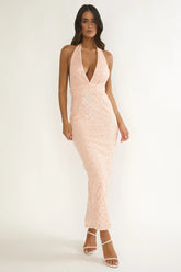 Cipriana Backless Halter Maxi Dress Sequin Pink