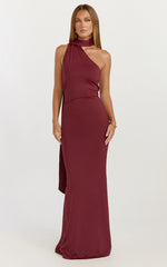 Seraphine Maxi Dress - Halter Neck Low Back Fit And Flare Dress in Wine