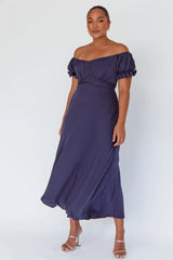 Linka Off-Shoulder Tie Back Midi Dress Navy
