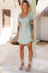 Bright Side Off-Shoulder Puff Sleeve Dress Pistachio