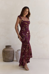 Night Garden Maxi Dress Burgundy