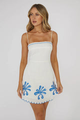 Carsyn Flower Embroidery Mini Dress White