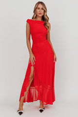 Moonlit Magic Asymmetric Neckline Maxi Dress Red