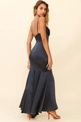 Bronte High Split Gathered Bust Maxi Dress Ink