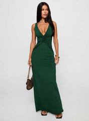 Frederica Plunge Maxi Dress Forest Green