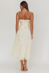 Gelati Embellished Tie Strap Midi Dress Cream