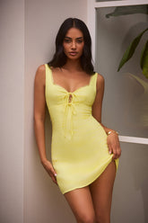 Dainty Romantic Linen Mini Dress Yellow