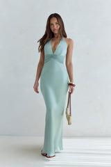 Destinations Halter Satin Maxi Dress Sage
