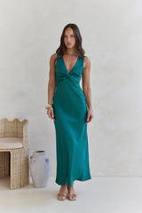 Island Reverie Satin Maxi Dress Green