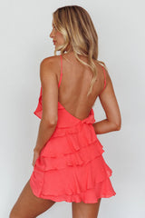 Arrabel Tiered Ruffle Mini Dress Watermelon