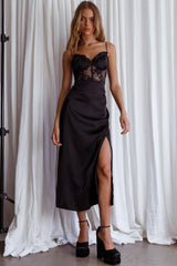 Trophy Lace Bodice Midi Dress Black