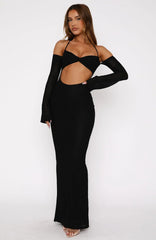 To The Beach Long Sleeve Maxi Dress Black