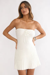Hollis Strapless Pleat Hem Knit Mini Dress White