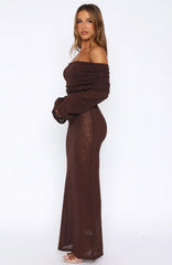 Made It Out Long Sleeve Boucle Maxi Dress Chocolate