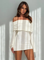 Chanellie Long Sleeve Knit Mini Dress Cream