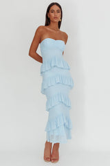 Dulce Dreams Sweetheart Neckline Frill Maxi Dress Blue