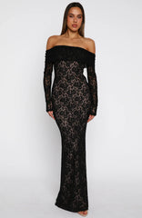 Be My Peace Lace Long Sleeve Maxi Dress Black