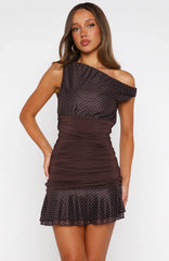 Catch Me If You Can Mini Dress Choc/Pink Polka Dot