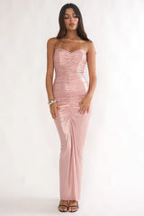 Nerina Strapless Ruched Maxi Dress Rose