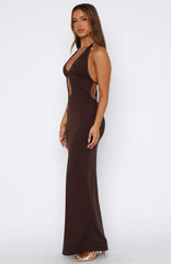 Set It Straight Halter Maxi Dress Chocolate