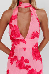 Cipriana Backless Halter Maxi Dress Embellished Pink