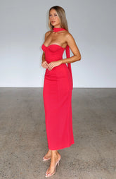 Raining Hearts Strapless Maxi Dress Red