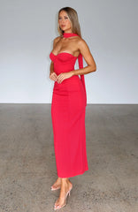 Raining Hearts Strapless Maxi Dress Red