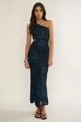 Luli One-Shoulder Cut-Out Maxi Dress Textured Navy
