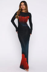 No Halo Long Sleeve Maxi Dress Midnight Scarlet