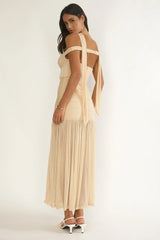 Delora Off-Shoulder Scarf Maxi Dress Beige