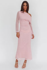 Alivya Asymmetric Neckline Knit Maxi Dress Pink