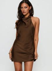 A-list Halter Cowl Neck Mini Dress Chocolate