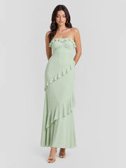 Ruffle Cutout Strapless Maxi Dress