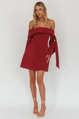 Aurora Sky Off-Shoulder Tie Mini Dress Wine