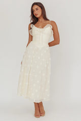 Gelati Embellished Tie Strap Midi Dress Cream