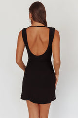 Saved Draped Neck Mini Dress Black