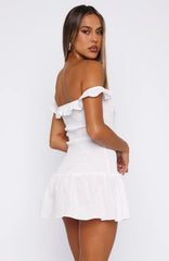 Winners Circle Off Shoulder Mini Dress White Stripe
