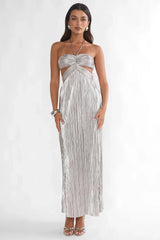 Isle Cut-Out Halterneck Maxi Dress Silver