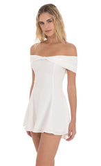 Front Bow Off Shoulder Dress in White