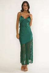 Ciao, Bella Tied Back Lace Hem Dress Forest Green