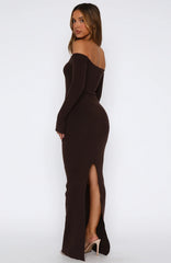 Star Studded Long Sleeve Knit Maxi Dress Chocolate