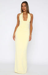 Say What You Feel Halter Maxi Dress Lemon