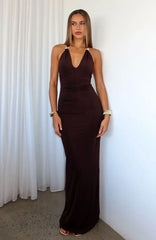 Waste A Moment Halter Maxi Dress Chocolate