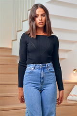 Lucky Roll Knit Top Black