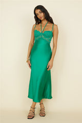Sunday Brunch Satin Maxi Dress Green