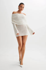Marisol Off Shoulder Boucle Mini Dress - Ivory