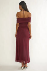 Carielle Off-Shoulder Halter Maxi Dress Wine