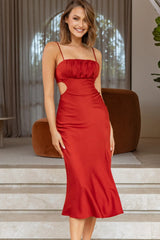Mary Jane Gathered Bust Tie Back Midi Dress Copper